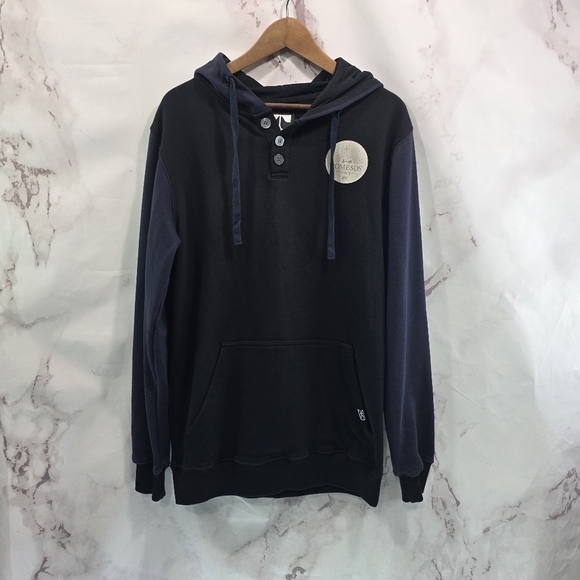 Rome SDS Hoodie Mens Medium Black Blue Pullover Sweatshirt Riding Snowboards - Picture 1 of 11